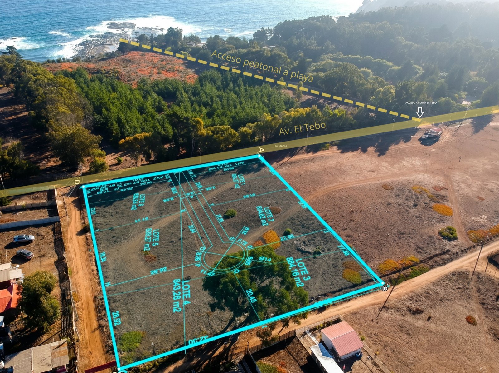 Vista aérea lotes con acceso a playa